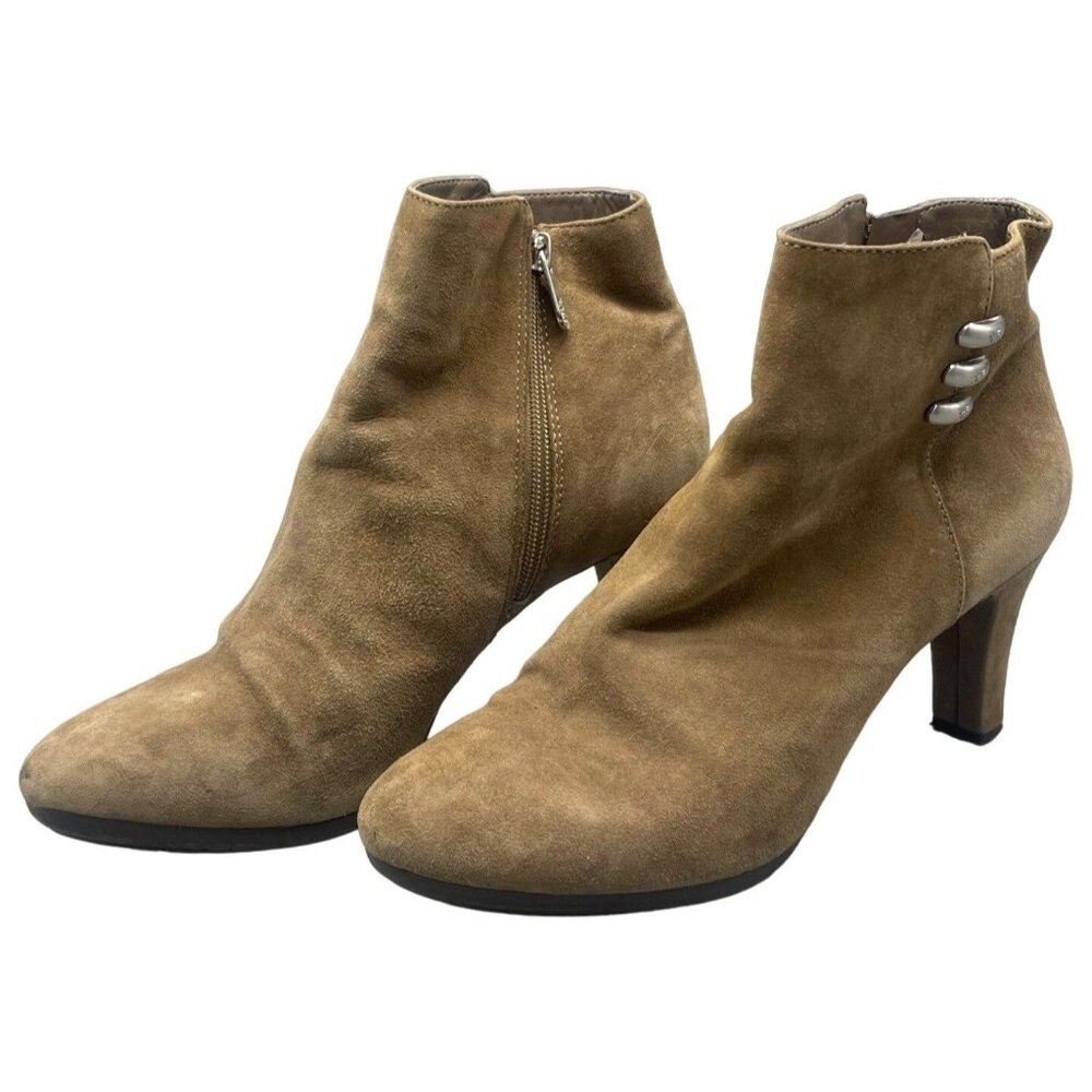 anne klien ifiex 2"heel bootie round toe side zip leather brown size 8 READ